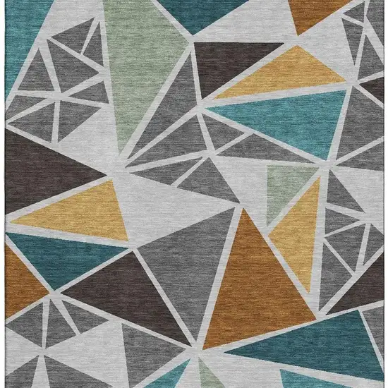 Gray Teal And Copper Geometric Washable Area Rug With UV Protection Photo 3
