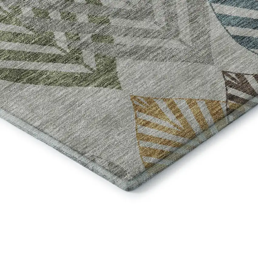 Gray Teal And Gold Floral Washable Area Rug With UV Protection Photo 8