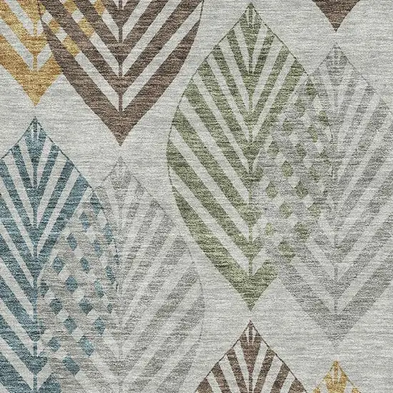 Gray Teal And Gold Floral Washable Area Rug With UV Protection Photo 3