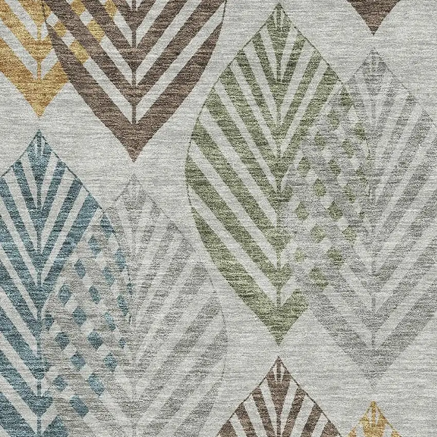 Gray Teal And Gold Floral Washable Area Rug With UV Protection Photo 3