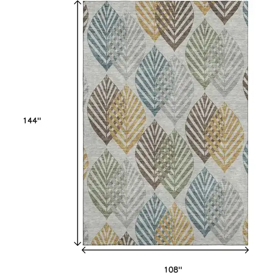 Gray Teal And Gold Floral Washable Area Rug With UV Protection Photo 3