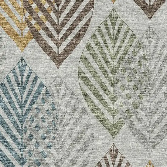 Gray Teal And Gold Floral Washable Area Rug With UV Protection Photo 3