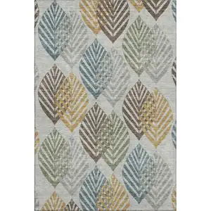 Photo of Gray Teal And Gold Floral Washable Area Rug With UV Protection