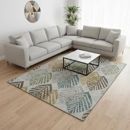 Gray Teal And Gold Floral Washable Area Rug With UV Protection Photo 2
