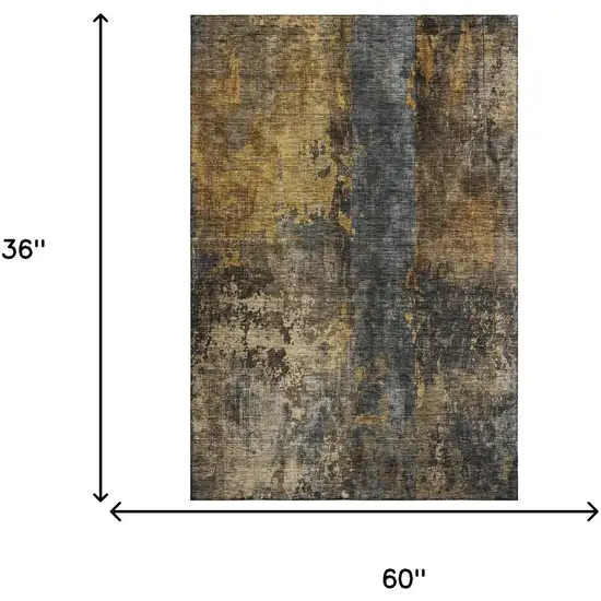 Gray Teal And Gold Striped Washable Area Rug With UV Protection Photo 3