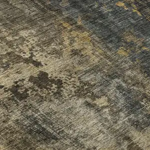 Photo of Gray Teal And Gold Striped Washable Area Rug With UV Protection