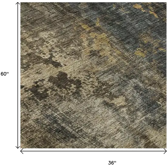 Gray Teal And Gold Striped Washable Area Rug With UV Protection Photo 9