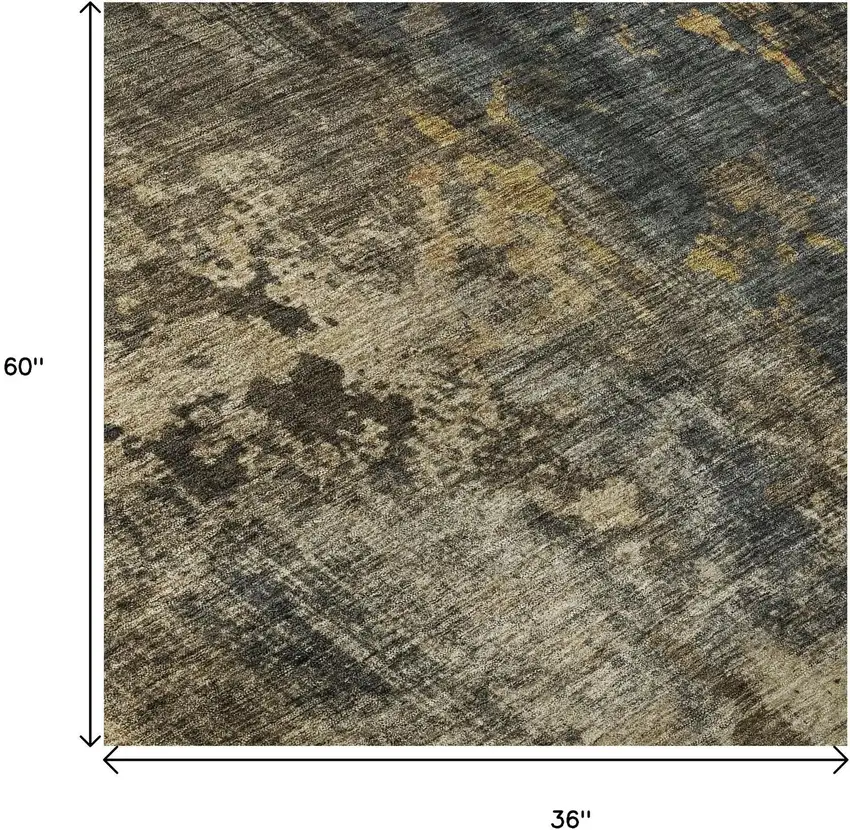 Gray Teal And Gold Striped Washable Area Rug With UV Protection Photo 9