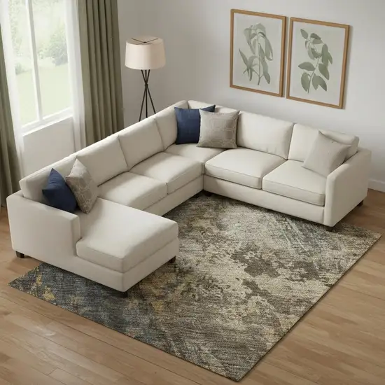 Gray Teal And Gold Striped Washable Area Rug With UV Protection Photo 2