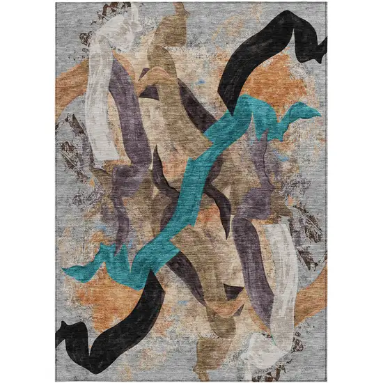 Gray Teal Blue And Plum Abstract Washable Indoor Outdoor Area Rug Photo 3
