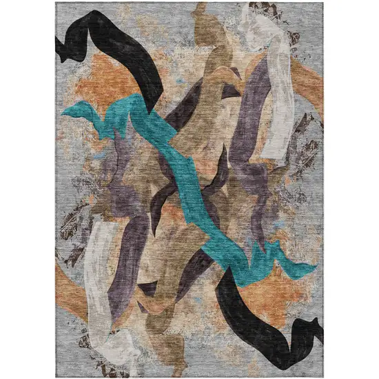 Gray Teal Blue And Plum Abstract Washable Indoor Outdoor Area Rug Photo 1