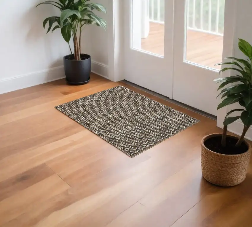 6' Natural and Gray Chevron Hand Woven Jute Runner Rug Photo 1