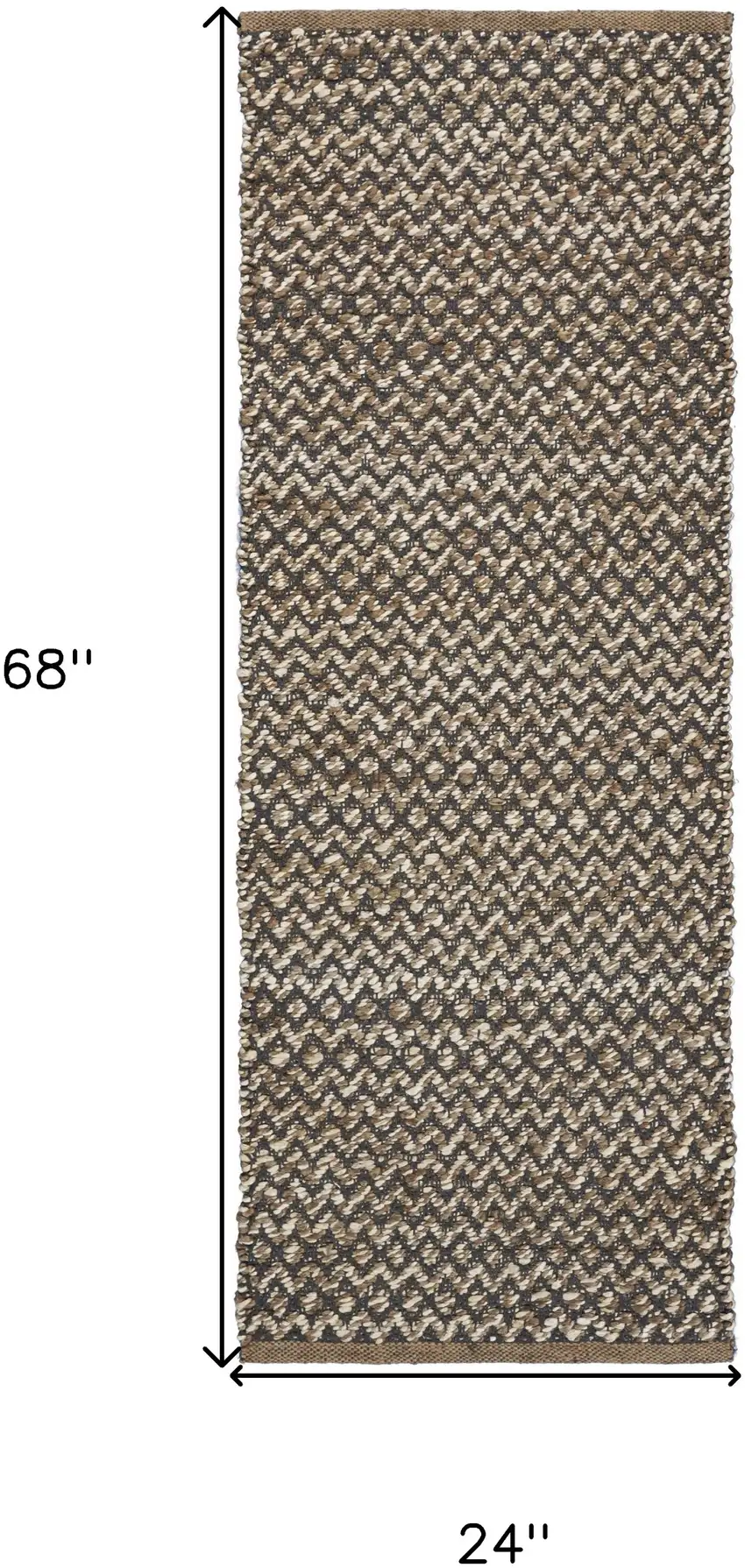6' Natural and Gray Chevron Hand Woven Jute Runner Rug Photo 9