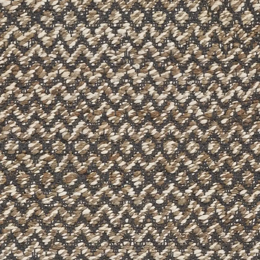 6' Natural and Gray Chevron Hand Woven Jute Runner Rug Photo 5