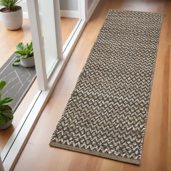 6' Natural and Gray Chevron Hand Woven Jute Runner Rug Photo 1