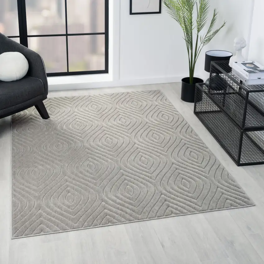 5' X 7' Gray Trellis Area Rug Photo 7
