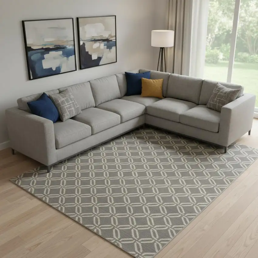 Gray Trellis Power Loom Area Rug Photo 1