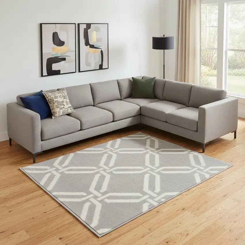 Gray Trellis Power Loom Area Rug Photo 1