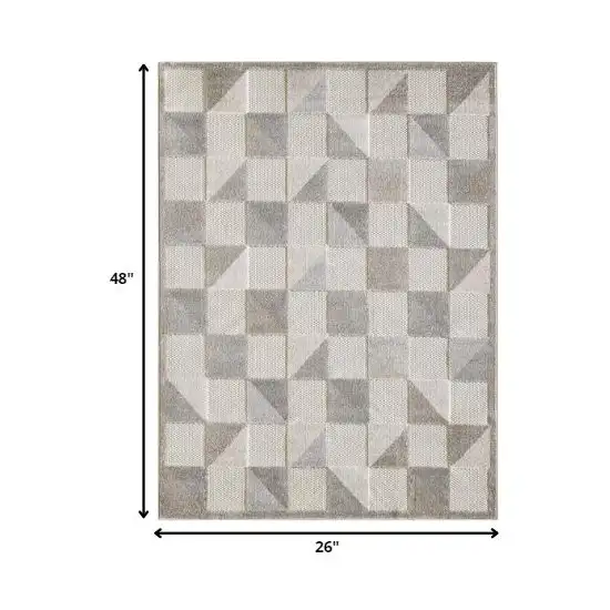 Gray Geometric Stain Resistant Indoor Outdoor Area Rug Photo 5