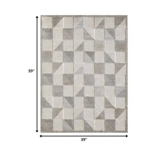 Gray Geometric Stain Resistant Indoor Outdoor Area Rug Photo 5