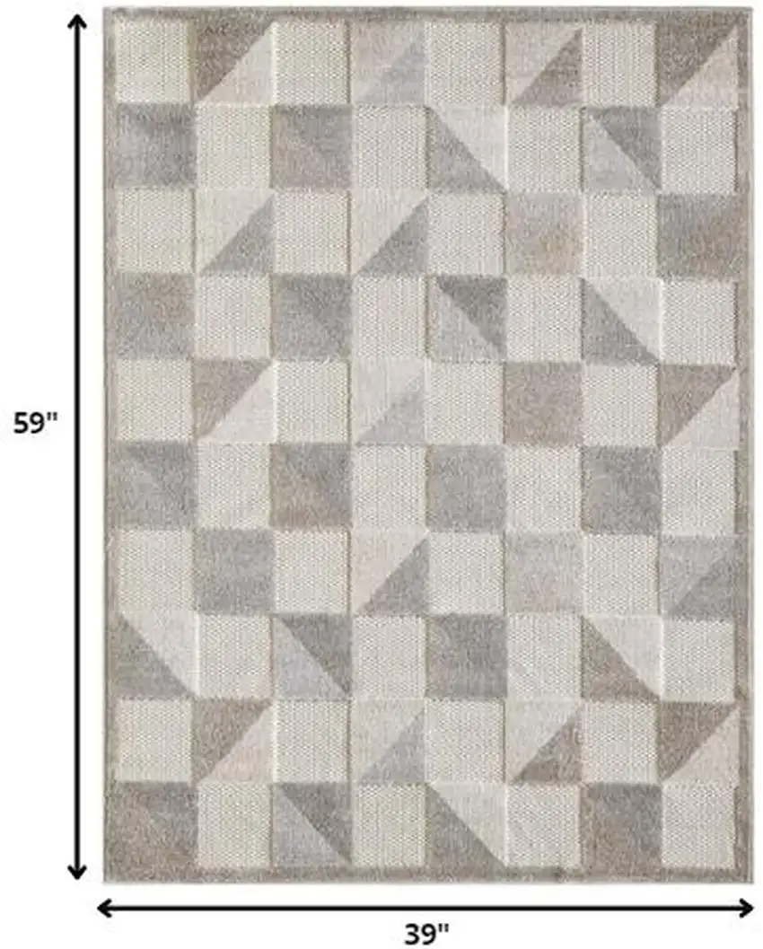 Gray Geometric Stain Resistant Indoor Outdoor Area Rug Photo 5