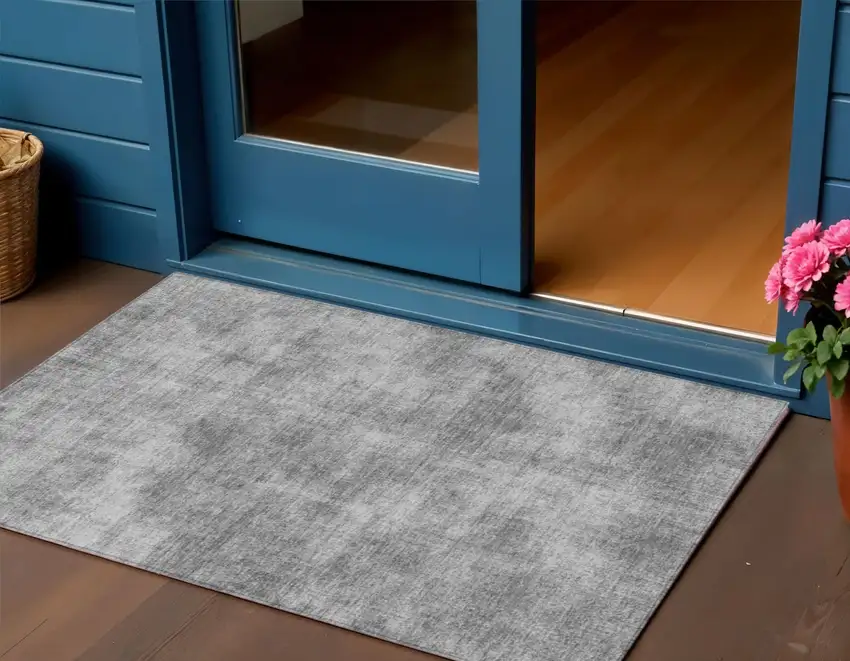 Gray Washable Indoor Outdoor Area Rug Photo 1