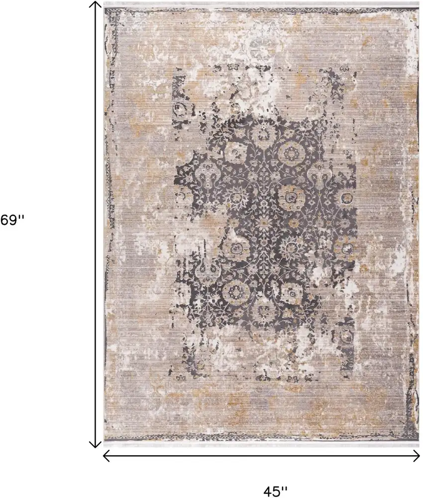 Gray and Ivory Oriental Power Loom Area Rug Photo 3