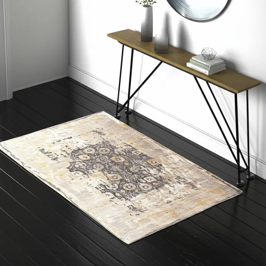 Gray and Ivory Oriental Power Loom Area Rug Photo 1