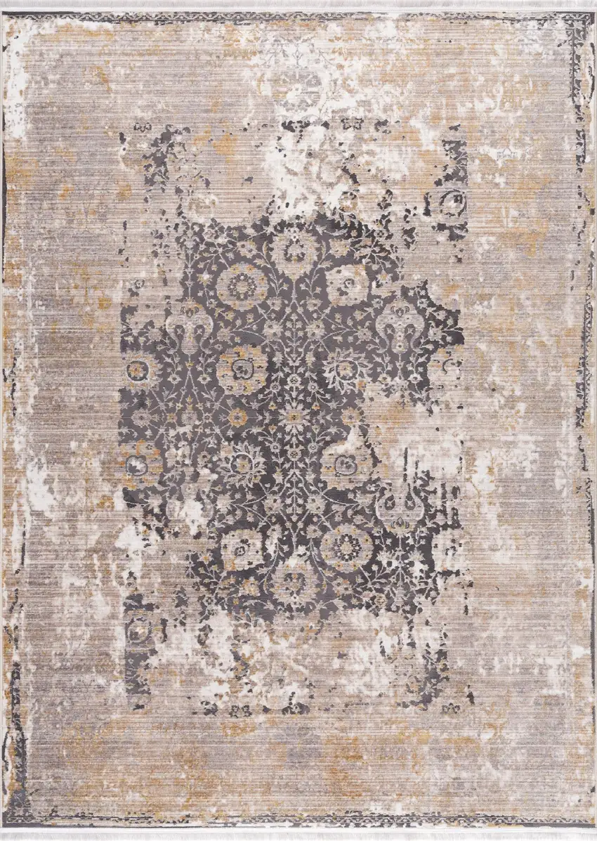 Gray and Ivory Oriental Power Loom Area Rug Photo 4