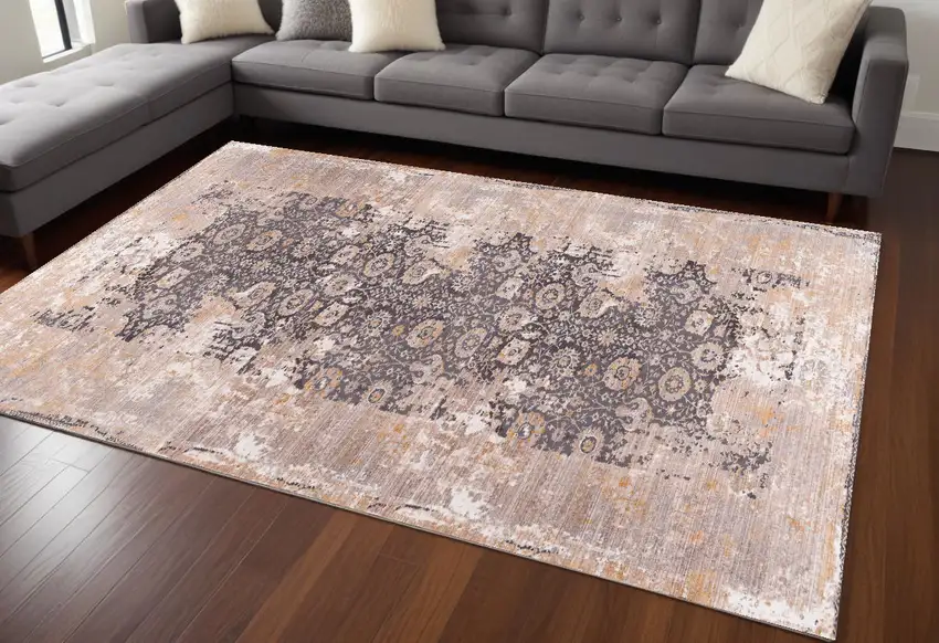 Gray and Ivory Oriental Non Skid Area Rug Photo 1