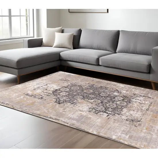 Gray and Ivory Oriental Non Skid Area Rug Photo 1