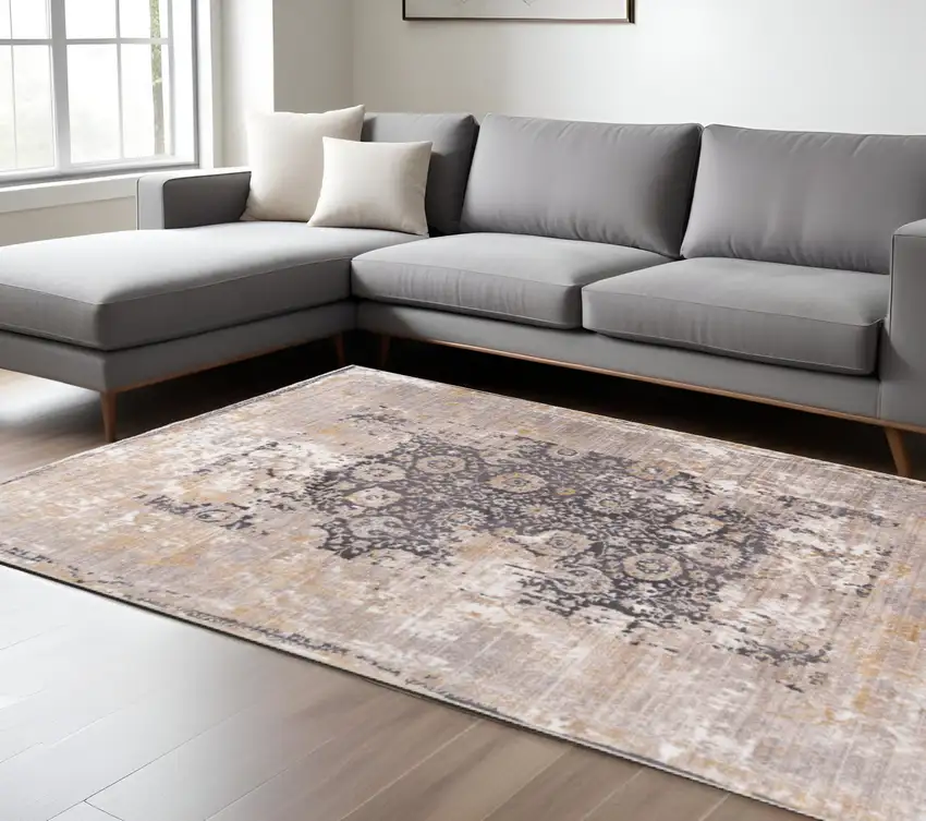 Gray and Ivory Oriental Non Skid Area Rug Photo 1
