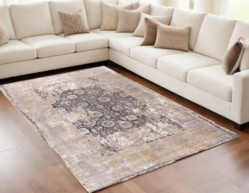Gray and Ivory Oriental Non Skid Area Rug Photo 1