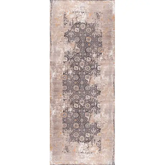 10' Gray And Ivory Oriental Runner Rug Photo 1