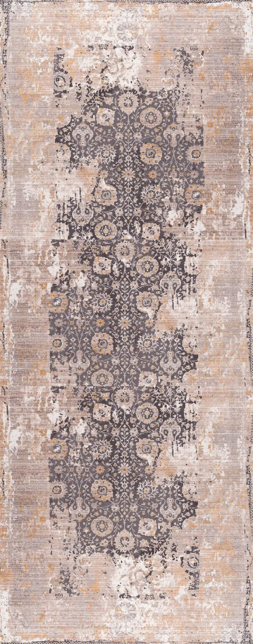 10' Gray And Ivory Oriental Runner Rug Photo 1