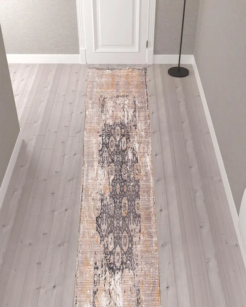 Gray Washed Out Persian Runner Rug Photo 5