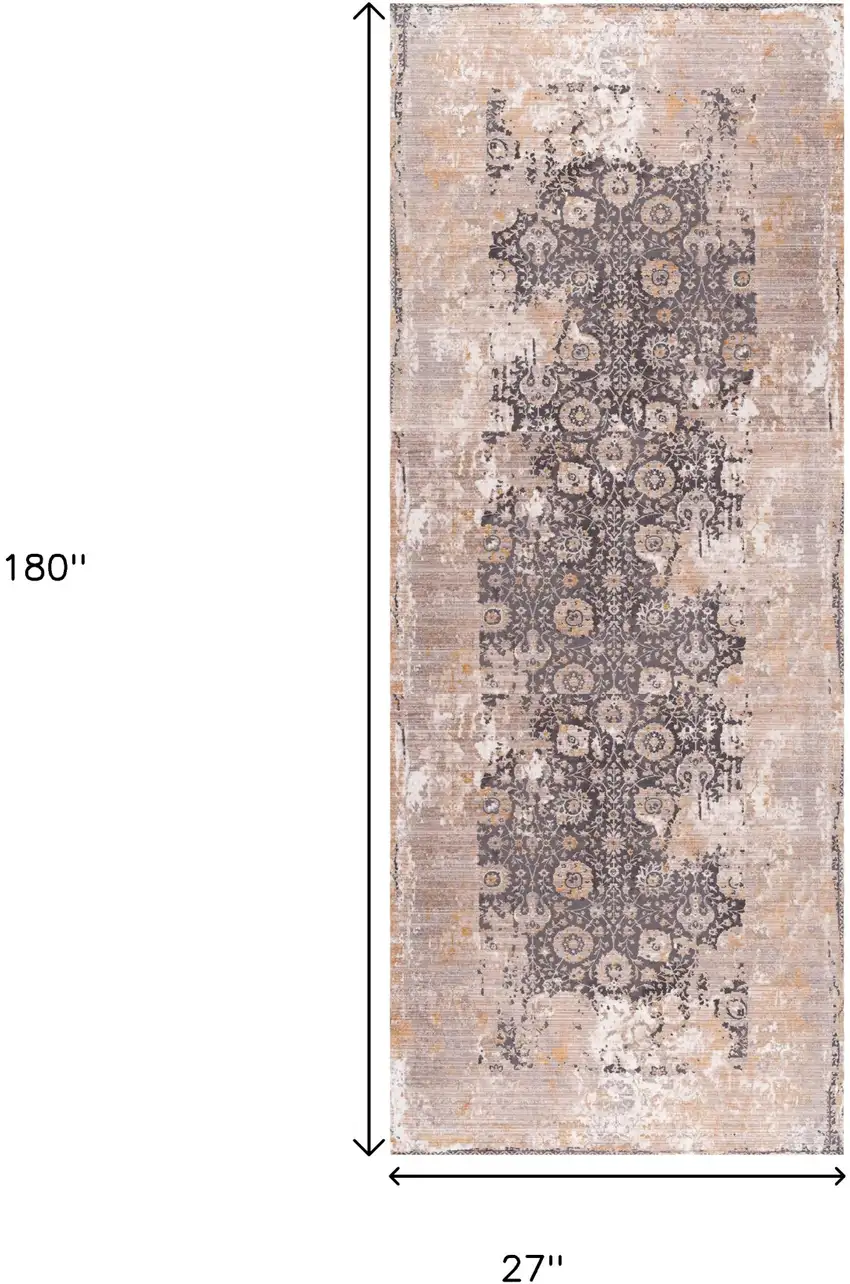 15' Gray And Ivory Oriental Runner Rug Photo 7