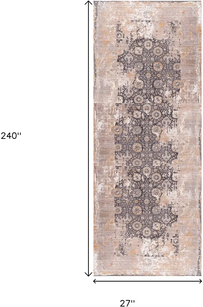 20' Gray And Ivory Oriental Runner Rug Photo 7