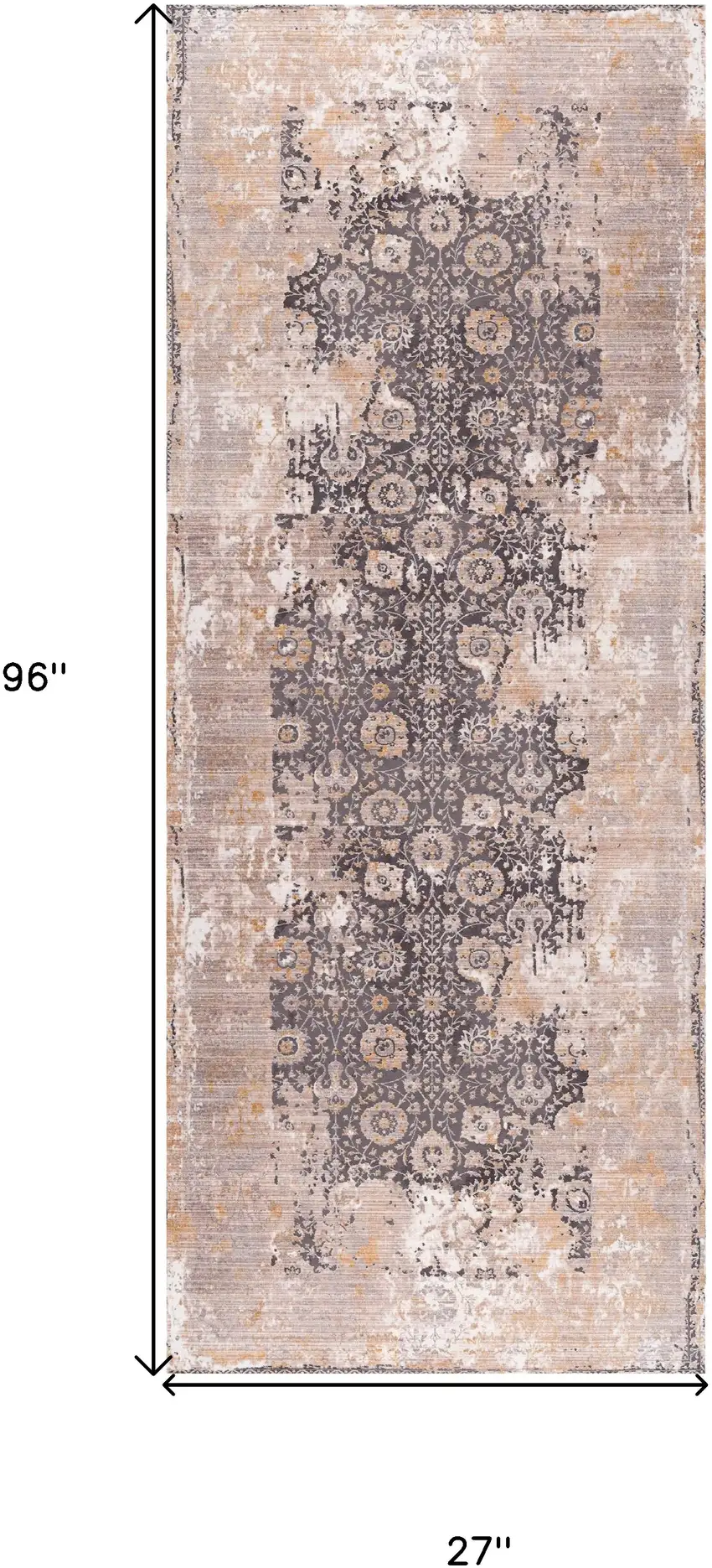 Gray and Ivory Oriental Power Loom Runner Rug Photo 3