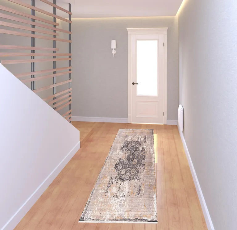 Gray Washed Out Persian Runner Rug Photo 4