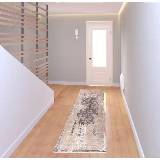Gray Washed Out Persian Runner Rug Photo 5