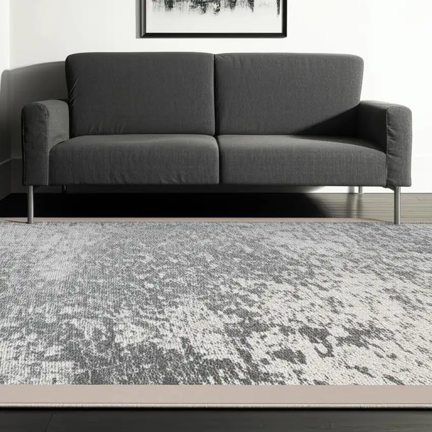 Gray White And Brown Abstract Washable Area Rug With UV Protection Photo 1