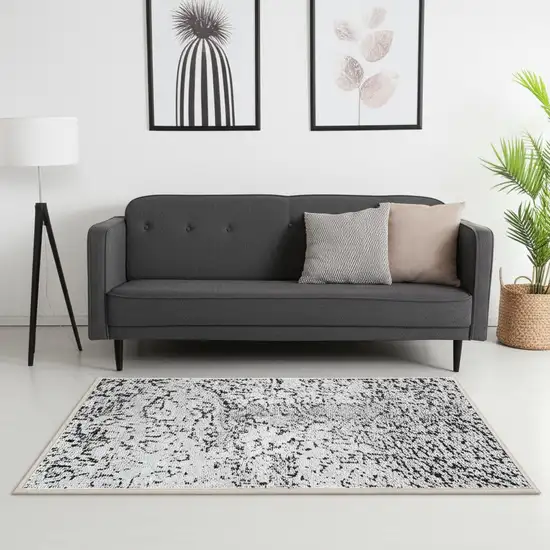 Gray White And Brown Abstract Washable Area Rug With UV Protection Photo 1