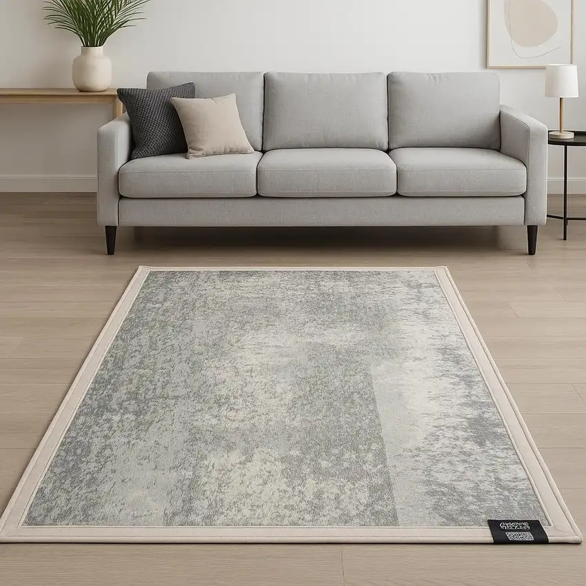 Gray White And Brown Abstract Washable Area Rug With UV Protection Photo 1