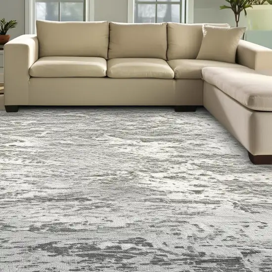Gray White And Brown Abstract Washable Area Rug With UV Protection Photo 1