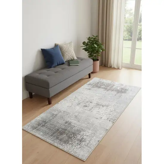 Gray White And Brown Abstract Washable Area Rug With UV Protection Photo 1