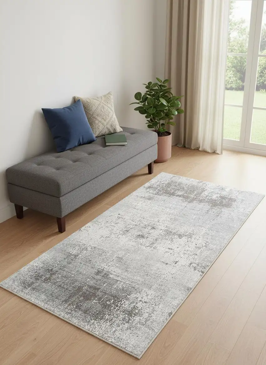 Gray White And Brown Abstract Washable Area Rug With UV Protection Photo 1