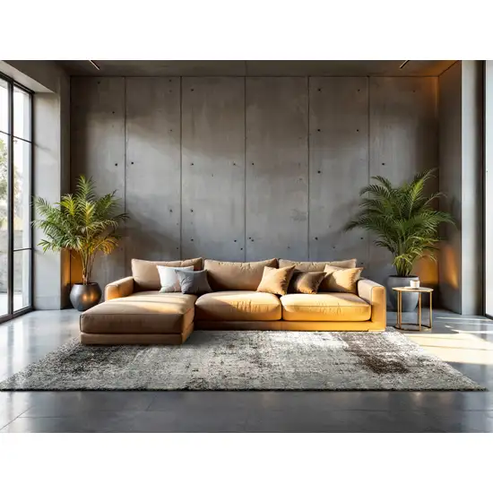 Gray White And Brown Abstract Washable Area Rug With UV Protection Photo 4