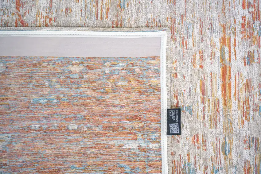 Gray White And Orange Tribal Washable Area Rug With UV Protection Photo 6