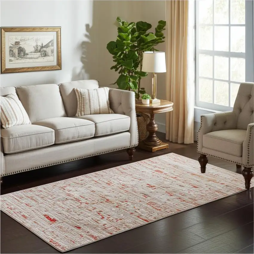 Gray White And Orange Tribal Washable Area Rug With UV Protection Photo 1